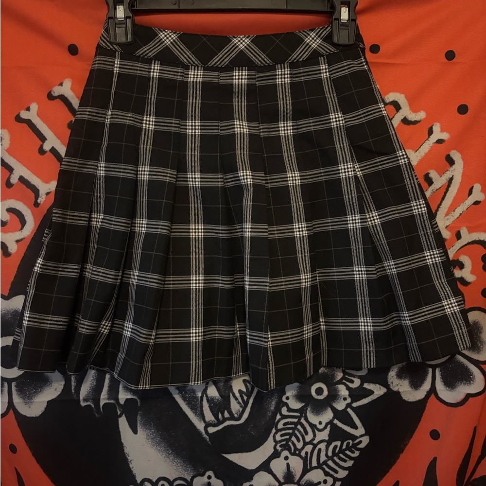 Divided Black and White Plaid Skater Skirt